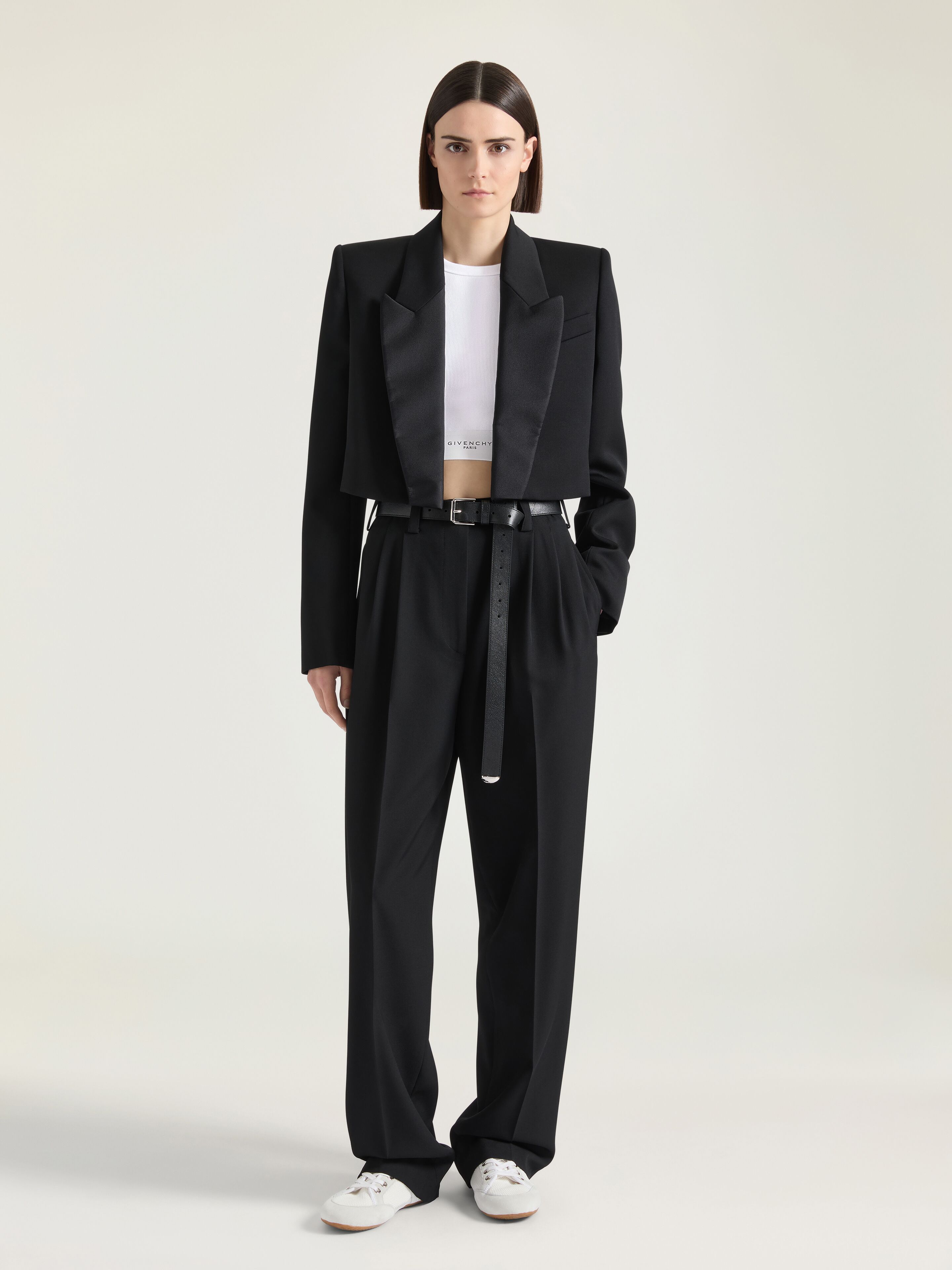 Cropped tuxedo jacket in wool